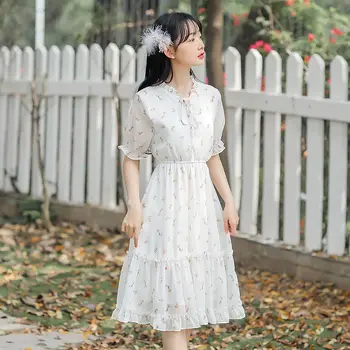 Yaz Fairycore Puf Kollu Tül Elbise Kadınlar için Harajuku Elbise Zarif Midi Elbise Güzel Kawaii Kore Moda Giyim 2022