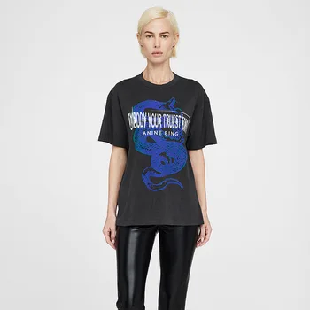 Yaz Kadın pamuklu tişört Moda NEW YORK ABD Baskı Giyim Kadın Rahat Düz Renk Tees Tops Harajuku Streetwear