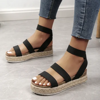 Yaz Kadın platform sandaletler Düz Espadrilles Rahat Zarif Toptan Ürünler İş Moda Saman Dokuma Ayakkabı Rahat