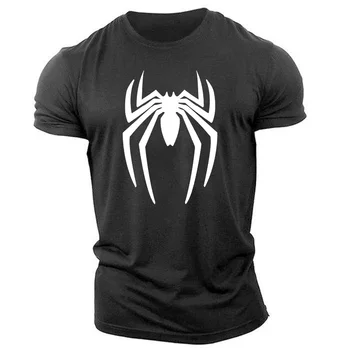 Yaz moda rahat spor 2D baskılı örümcek yetişkin crewneck kısa kollu büyük boy erkek tişört rahat gevşek hızlı kuru