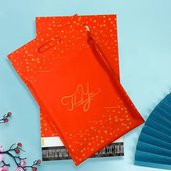 Yeni 50 Adet Kırmızı TEŞEKKÜR EDERİM Kurye Çantası Yıldız Desen Plastik nakliye saplı çanta Kalınlaşmak Su Geçirmez Ekspres Ambalaj Tote Çanta