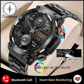 Yeni Askeri Açık akıllı saat Erkekler 1.46 İnç Pusula nabız monitörü Uyku Tracker 100 + Spor Modu Bluetooth Konuşma Smartwatch
