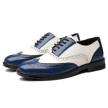 Yeni Blok Ayakkabı Erkekler PU Dikiş Dantel-up Oyma İş Elbise Ayakkabı Rahat Klasik Oxford Ayakkabı