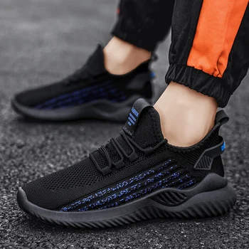 Yeni Dört Mevsim erkek ayakkabıları Moda Örme Örgü Spor Rahat Bağcık Nefes Sürüş Sosyal Siyah vulkanize ayakkabı