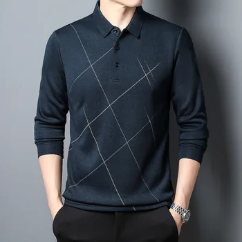 Yeni erkek Sonbahar Giyim Polo Boyun Rahat Gevşek uzun kollu tişört erkek Basit ve Çok Yönlü Alt Gömlek Kore Moda Üst