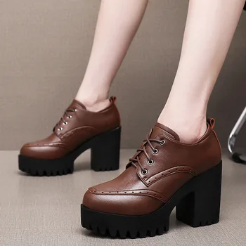 Yeni Kadın Pompaları Ayakkabı Boyutu 32-43 Derin Ağız Kadın Oxfords Sonbahar Kış Peluş Kalın yüksek Topuk Ayakkabı Platformu Pompaları Ofis