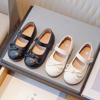 Yeni Kız deri ayakkabı Yuvarlak Ayak Mary Janes Çocuklar için Daireler Çocuk Bebek Elbise Ayakkabı Bej Siyah Toddlers Çok Yönlü tek ayakkabı