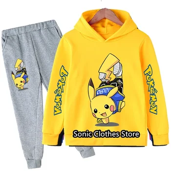 Yeni Pokemon Pikachu Erkek Kız Hoodie Takım Elbise Pamuk Çocuklar Kapşonlu spor giyim seti Pantolon Erkek Giysileri 2 pez 4 5 6 7 8 9 10 11 12 13 14 Y