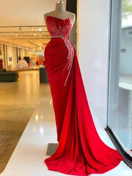 Yeni Resmi elbise Kadınlar İçin Kırmızı Muhteşem Mermaid Zarif balo kıyafetleri Kolsuz uzun elbise Akşam Kokteyl Parti Törenlerinde Vestidos