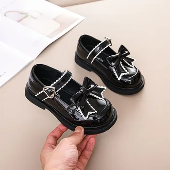 Yeni Sonbahar Kız deri ayakkabı Moda Vahşi Yay Parti Performans Ayakkabı Öğrenci Büyük Çocuk Ayakkabı Trendi H381