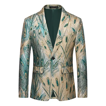 Yeni Yüksek Kalite Moda Yakışıklı 100 Moda Tavuskuşu Kuyruğu erkek Takım Elbise Ceket Rahat Polyester Dört Mevsim Blazers Akıllı Rahat