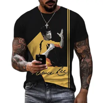 Yeni Çin Kung Fu Bruce Lee Baskılı 3D T-shirt Yaz Serin erkek giyim Y2k Üstleri Moda Kısa kollu Yuvarlak Boyun tişörtleri