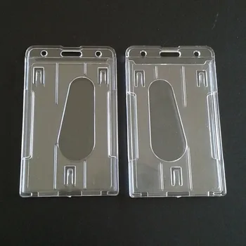 Yeni Şeffaf Dikey Sert Plastik Rozet Tutucu Çift Kart KİMLİK Şeffaf 10x6cm Kredi kart tutucu