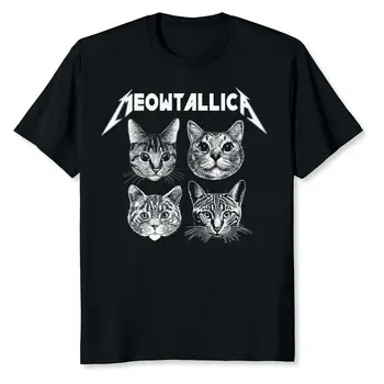 YENİ sınırlı Meowtallica Siyah Beyaz Komik Parodi Kedi Yavru Sevgilisi T-Shirt uzun kollu