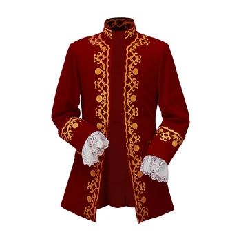 Yetişkin Erkekler Rokoko Victoria Kırmızı Ceket Kostüm Kral Prens Gotik Steampunk Ceket Tiyatro Kostüm Takım Elbise