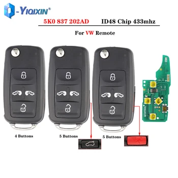 YIQIXIN 4/5 Düğmeler Akıllı katlanır araba kontrolü Anahtar 5K0837202AD VW Sharan Multivan Için T5 Caravelle 433 mhz ID48 Çip Otomatik Uzaktan Kılıf