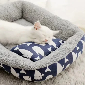 Yumuşak Pet Yatak Kedi Yatak köpek yatağı Pet yatak Yastık ile Kış Sıcak Rahat serme yatak Kediler Köpekler için Peluş kedi matı Kedi Evi