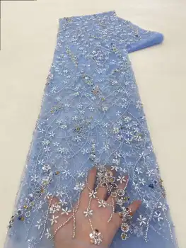 Yüksek Kaliteli Afrika Dantel Kumaş Gelin düğün elbisesi Malzeme Dikiş 2024 Moda Lüks Ağır Boncuklu Nakış Dantel Xz