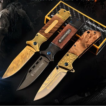 Yüksek Kaliteli Şam çelik Taktik Katlanır bıçaklar Abanoz kolu Açık Kamp Survival av bıçağı Cep Kompakt Bıçaklar