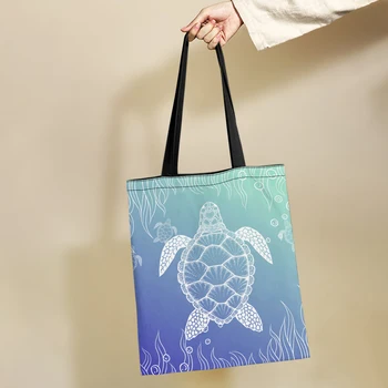 Yıkeluo Kadınlar Mavi Deniz Kaplumbağası omuzdan askili çanta kanvas Çanta Harajuku Alışveriş Çantaları 2023 Yeni Rahat Çanta Bakkal Tote