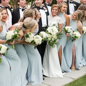 Zarif Mermaid Gelinlik Modelleri Düğün için Halter Kat Uzunluk Artı Boyutu Hizmetçi Onur