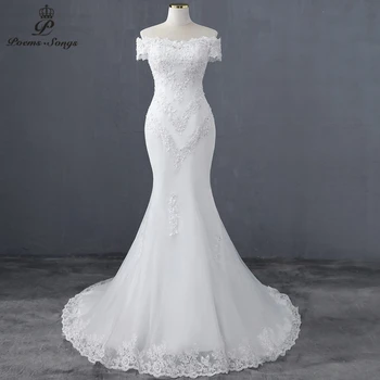 Zarif Tekne boyun tarzı mermaid düğün elbisesi gelinlikler evlilik gelinlik vestidos de novia robe de mariee beyaz elbise