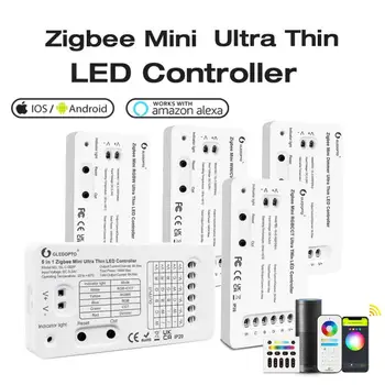 Zigbee 3.0 Ultra İnce LED Denetleyici Mini RGBCCT WWCW RGBW Dimmer Yatak Odası mutfak ışığı Şerit Denetleyici Alexa Ses App Kontrolü