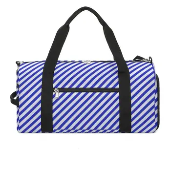 Çapraz Çizgili spor çanta Mavi Ve Beyaz Çizgili Oxford spor çantaları Seyahat Eğitim Tasarım Çanta Komik Spor Çantası Çift İçin