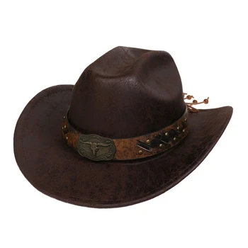 Çatlak Desen kovboy şapkası Geniş Ağız JazzHat Kadın Erkek Vintage Cosplay Headpieces