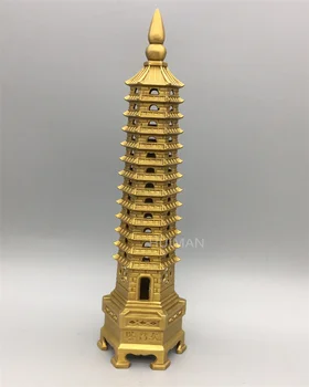 Çin Pirinç Heykeli Budist Pagoda Titiz Metal El Sanatları Ev Dekorasyon Toplamak