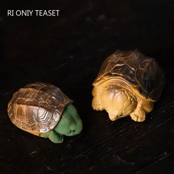Çin Yixing Mor Kil Çay Pet Şanslı Altın Kaplumbağa Heykeli Süsler Çay Heykelcik Masaüstü El Sanatları Zisha Çay Seti Dekorasyon