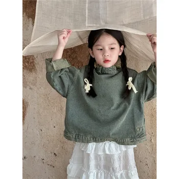 Çocuk Kot Ceket 2023 İlkbahar Sonbahar Yeni Kore Tarzı Retro Denim Giyim Erkek ve Kız Moda Tüm Maç Ceket