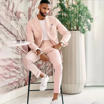 Özel Yapılmış Pembe Erkek Takım Elbise İki Parçalı Set Slim Fit Blazer Pantolon Düğün İçin Yüksek Kaliteli Erkek İş Resmi Ceket Giyim