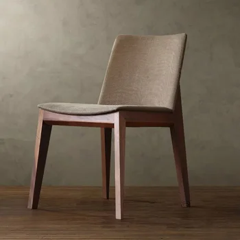 Özelleştirilmiş İskandinav katı ahşap yemek sandalyesi Ev Modern Basit Hakiki Deri Keten Koltuk Boş Sandalye Süt Çay Dükkanı Taburesi