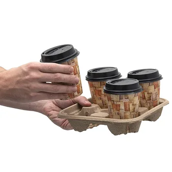 Özelleştirilmiş ürünfabrika doğrudan satış tek kullanımlık biyobozunur hamuru tutucu kahve kağıt bardak tepsisi iki bardak dört bardak tutucular