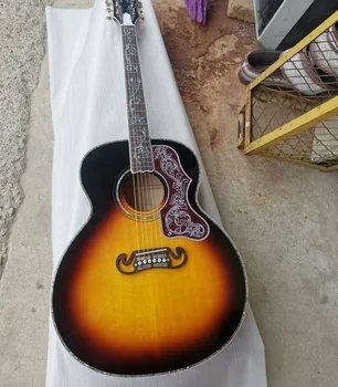 ücretsiz kargo 43 inç jumbo gitar özel mağazalar alev maple sunburst abalone akustik elektro gitar