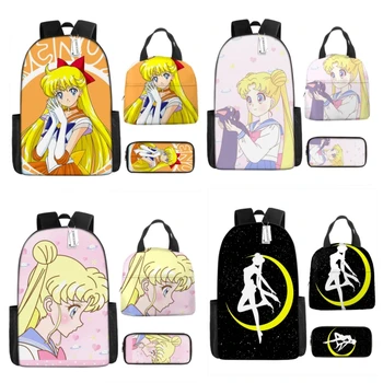 Üç parçalı Set 3D Baskı Anime Sailor Moon Sırt Çantası Öğrenci okul çantası Öğle Yemeği Çantası kalem çantası Çocuk Seyahat Bilgisayar Çantası