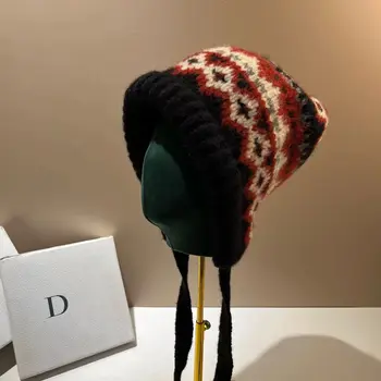 Şapka Kova Şapka hımbıl bere Sıcak Tutmak Kış Geometrik Şekil Etnik Tarzı Çift Amaçlı Çanta ve Şapka Yünlü Cilt dostu