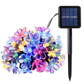Şeftali Çiçeği Çiçek Güneş Lambası 7M 50 LEDS Güç LED Dize Peri İşıklar Güneş Garlands Bahçe yılbaşı dekoru Açık